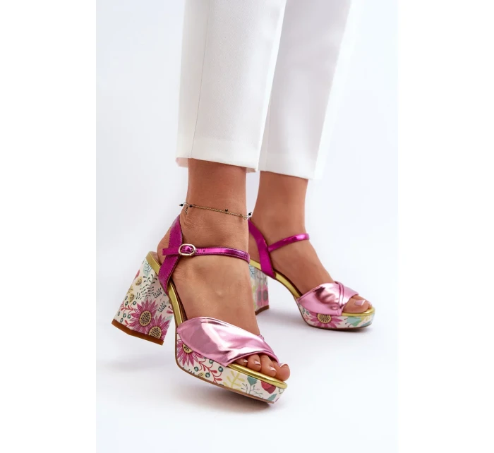 Dámské květinové sandály na vysokém podpatku D&A růžové Dámské květinové sandály na vysokém podpatku D&A růžové