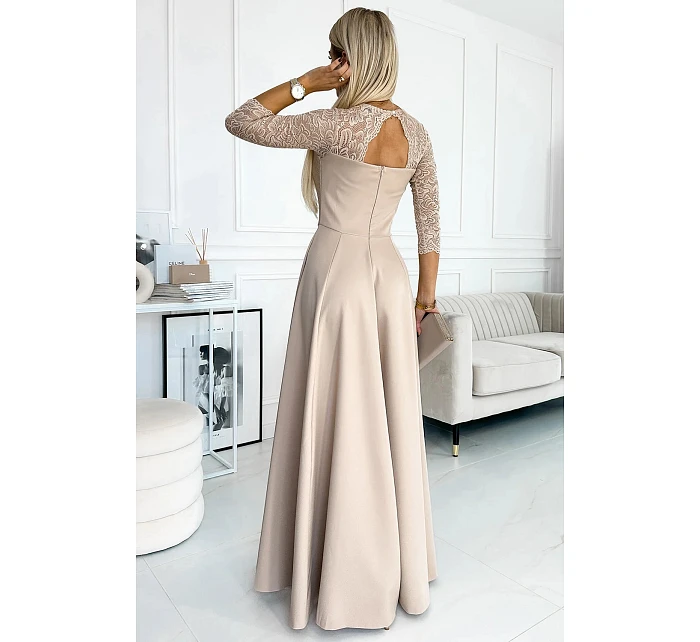 Dámské krajkové šaty model 22084615 AMBER béžové - numoco Dámské krajkové šaty model 22084615 AMBER béžové - numoco