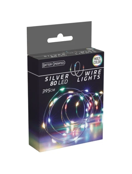 DRÁTĚNÁ SVĚTLA GIRLANDA NA BATERIE 80 VEDLA VÍCEBAREVNÁ