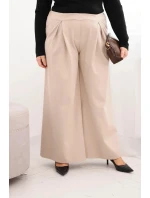 Dámské kalhoty Plus Size s širokými nohavicemi a model 21728707 béžové - K-Fashion