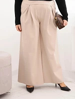 Dámské kalhoty Plus Size s širokými nohavicemi a plisováním béžové