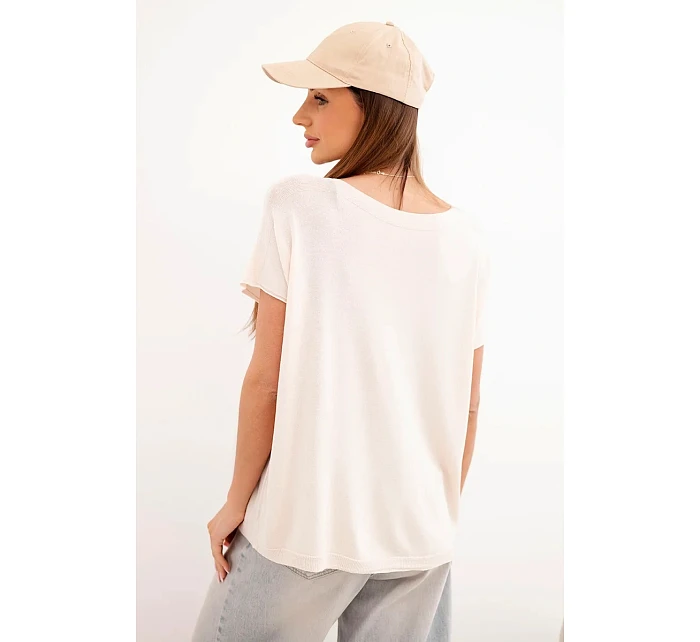 Dámská viskózová oversize halenka s krátkým rukávem a kulatým výstřihem béžová