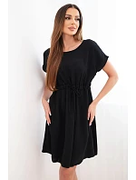 Dámské šaty s krátkým rukávem a vázáním v pase černá Dámské šaty s krátkým rukávem a vázáním v pase černá