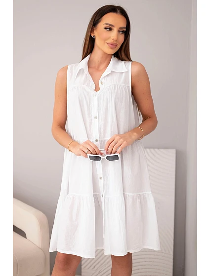 Dámské bavlněné košilové šaty bez rukávů s knoflíky bílá Dámské bavlněné košilové šaty bez rukávů s knoflíky bílá