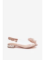 Průhledné sandály na nízkém podpatku s krystaly a ozdobou D&A MR52-230 růžové zlato Průhledné sandály na nízkém podpatku s krystaly a ozdobou D&A MR52-230 růžové zlato