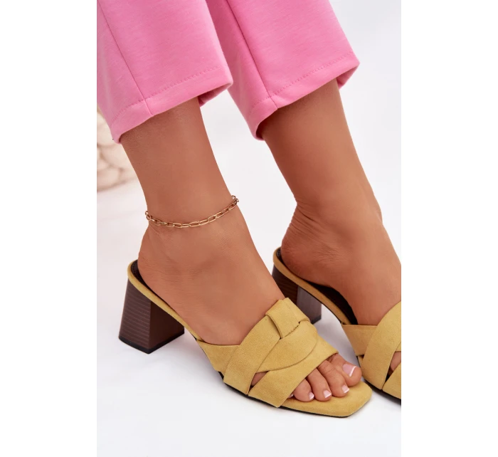 Dámské sandály na podpatku s řemínky Eko semišové Žluté Corivelle