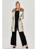 Šedý dámský kabát s kožešinou model 15834449 - Ann Gissy