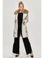 Šedý dámský kabát s kožešinou (JC241)