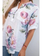Dámská bavlněná halenka s květinovým vzorem bílý Dámská bavlněná halenka s květinovým vzorem bílý
