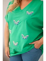 Dámská bavlněná halenka Plus Size s motýlky zelená Dámská bavlněná halenka Plus Size s motýlky zelená