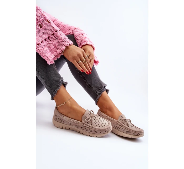 Dámské mokasíny s mašlí béžové model 21650300 - VINCEZA