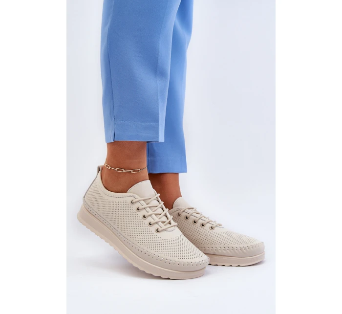 Kožené Sportovní Dámské Tenisky Beige Lalnai Kožené Sportovní Dámské Tenisky Beige Lalnai