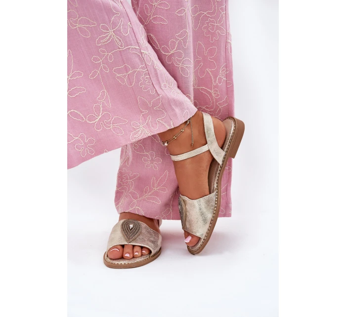 Dámské Sandály Na Plochém Podpatku S Ozdobou S.Barski KV51-098 Zlaté