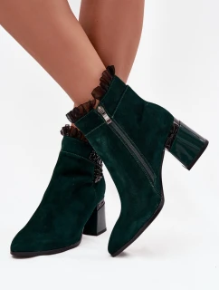 Semišové kožené dámské kotníkové boty na jehlovém podpatku s ozdobou vyhřívané model 21718444 tmavě zelená - D&A