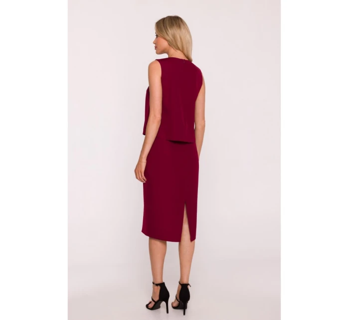 S422 Šaty s krajkovou vsadkou - bordó