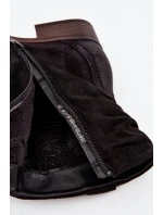 Dámské zateplené kotníkové boty na nízkém podpatku s řasením Gracia – černé