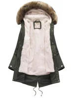 Dámská zimní bunda parka v army barvě s odepínací podšívkou a kapucí (7626)
