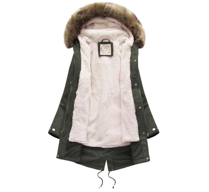Dámská zimní bunda parka v army barvě s odepínací podšívkou a kapucí (7626)