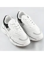 Bílo-černé dámské sneakersy s brokátovými vsadkami (LU-2) Bílo-černé dámské sneakersy s brokátovými vsadkami (LU-2)