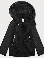 Dámská krátká volná bunda s melanžovými rukávy Vaston black-melange (F-23962#)