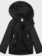 Dámská krátká volná bunda s melanžovými rukávy Vaston black-melange (F-23962#)