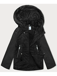 Dámská krátká volná bunda s melanžovými rukávy Vaston black-melange (F-23962#)