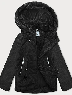 Dámská krátká volná bunda s melanžovými rukávy Vaston black-melange (F-23962#)