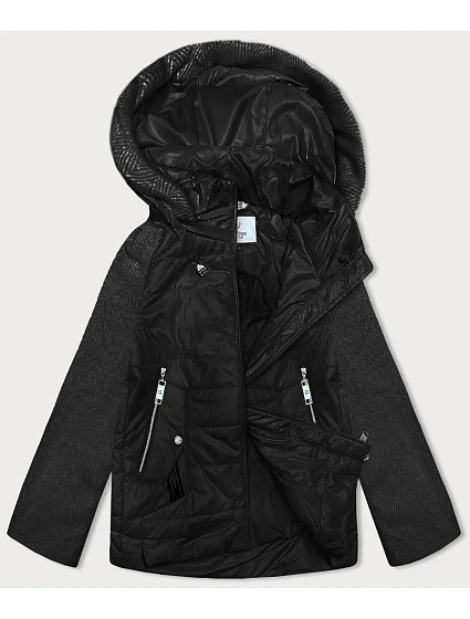 Dámská krátká volná bunda s melanžovými rukávy Vaston black-melange (F-23962#) Dámská krátká volná bunda s melanžovými rukávy Vaston black-melange (F-23962#)