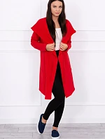 Volná bunda s kapucí v červené barvě