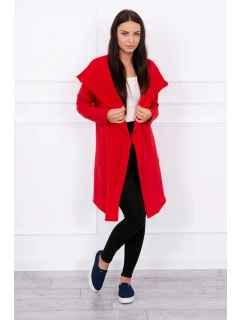 Volná bunda s kapucí v červené barvě