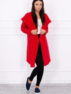 Volná bunda s kapucí v červené barvě