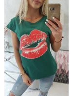 Halenka s potiskem rtů zelená