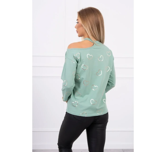 Halenka s potiskem srdce tmavě mátová