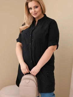 Dámské šaty Plus Size s výšivkou a ohrnutým rukávem černá