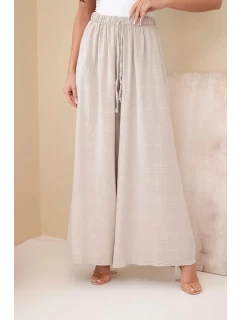 Dámské široké bavlněné kalhoty s gumičkou v pase béžové