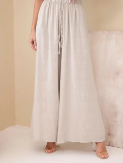 Dámské široké bavlněné kalhoty s gumičkou v pase béžové