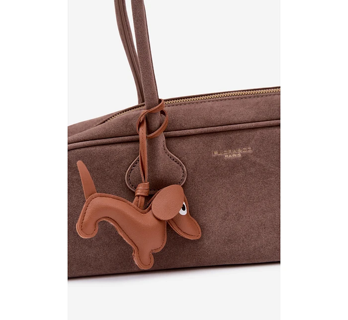 Kabelka Bageta z imitace semiše přívěsek jezevčík tmavě béžová Annette