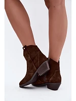 Dámské kožené kotníkové boty na podpatku Big Star model 22349479 Camel - Big Star Shoes