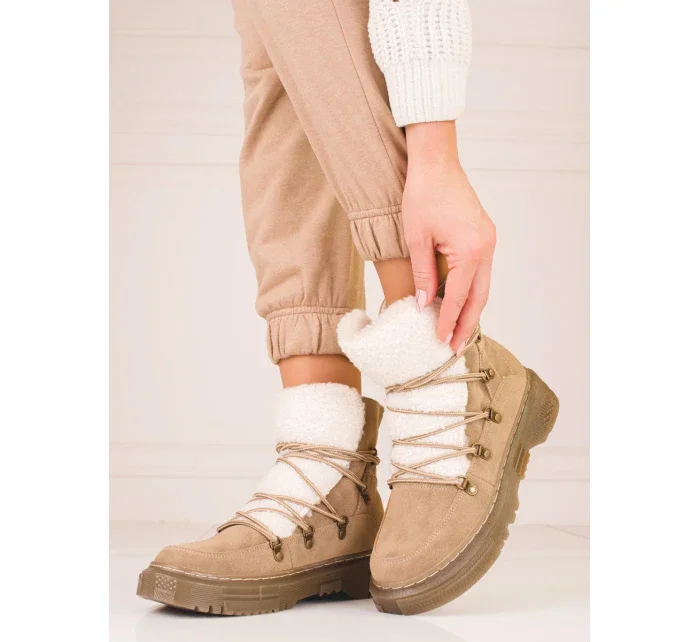 Pohodlné dámské  sněhule hnědé bez podpatku