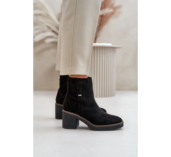 Dámské Botky Na Podpatku Zateplené Eko Semišové Černé model 21669122 - Boto Dámské Botky Na Podpatku Zateplené Eko Semišové Černé model 21669122 - Boto