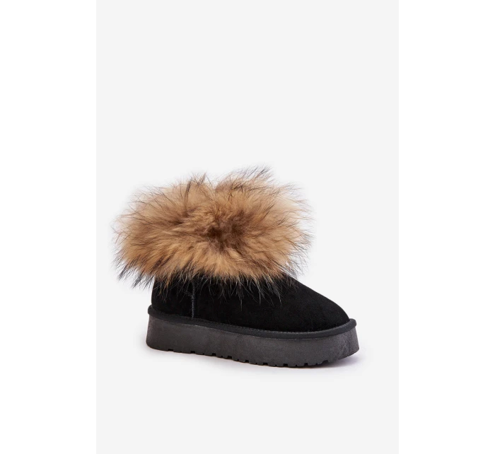 Kožené Sněhové Boty Na Platformě S Kožíškem Černé model 21677876 - Boto