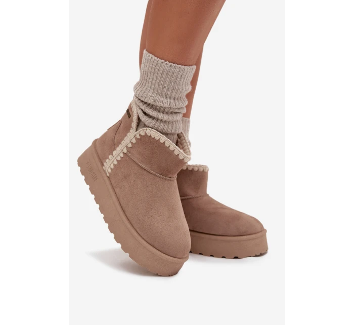 Dámské Sněhule Na Platformě S Prošíváním Big Star SS274129 Béžové Dámské Sněhule Na Platformě S Prošíváním Big Star SS274129 Béžové