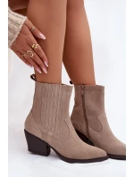 Dámské kotníkové boty na podpatku Béžová  Shoes model 21874682 - IDEAL SHOES