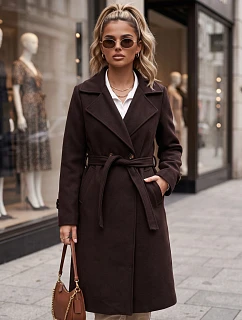 płaszcz damski z paskiem czekoladowy model 22546881 - FashionStreet