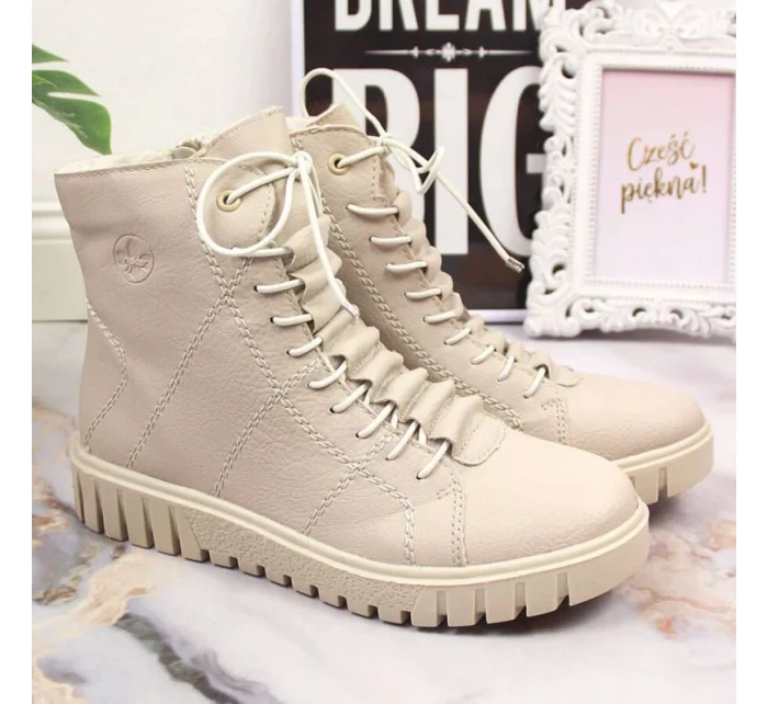 Rieker W RKR279C béžové zateplené boty na platformě