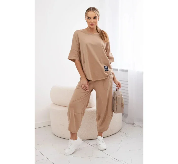 Bavlněný komplet halenka + kalhoty Velbloud Bavlněný komplet halenka + kalhoty Velbloud