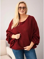 Dámský svetr Plus Size s přídavkem vlny v volném střihu bordó
