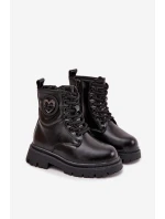 Dívčí členkové boty s teplou podšívkou s ozdobou LOVE Černé Rosaira