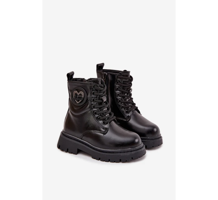 Dívčí členkové boty s teplou podšívkou s ozdobou LOVE Černé Rosaira