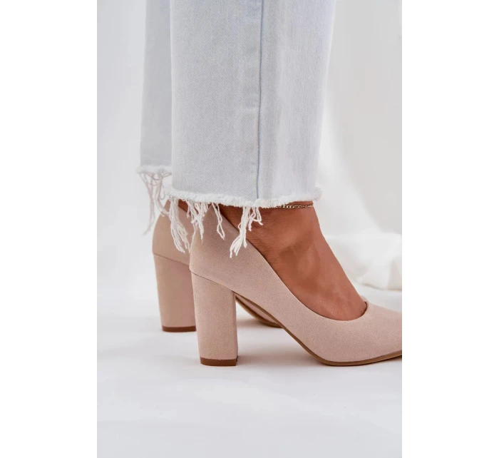 Dámské lodičky na podpatku z eko semiše Florena – béžové Dámské lodičky na podpatku z eko semiše Florena – béžové